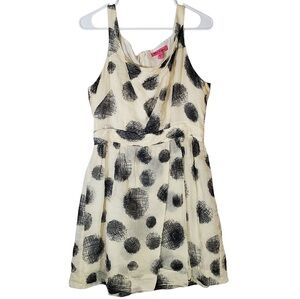 🟣2421 * Betsey Johnson Polka Dot Sleeveless Mini Dress Black Ivory Size 10